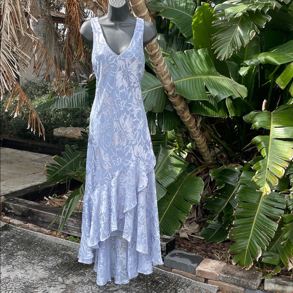 burn out satin brocade lilac ruffled metallic dress and matching jacket